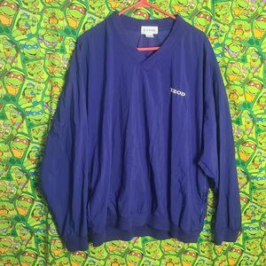 Vintage IZOD Windbreaker Jacket Mens Lg Navy V Neck Logo 90s Nylon Pullover Golf